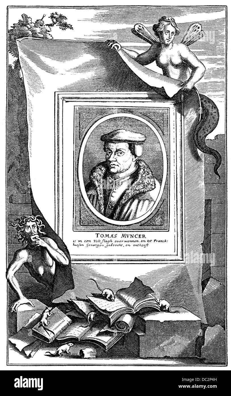 Ritratto di Thomas Muentzer o Muenzer, ca. 1489 - 1525, un teologo protestante e rivoluzionario Foto Stock