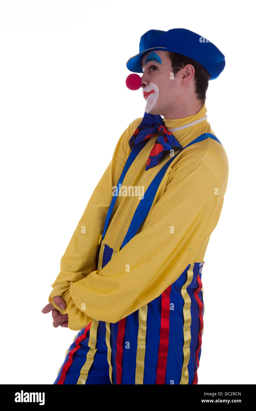 Clown isolati su sfondo bianco studio shot Foto Stock