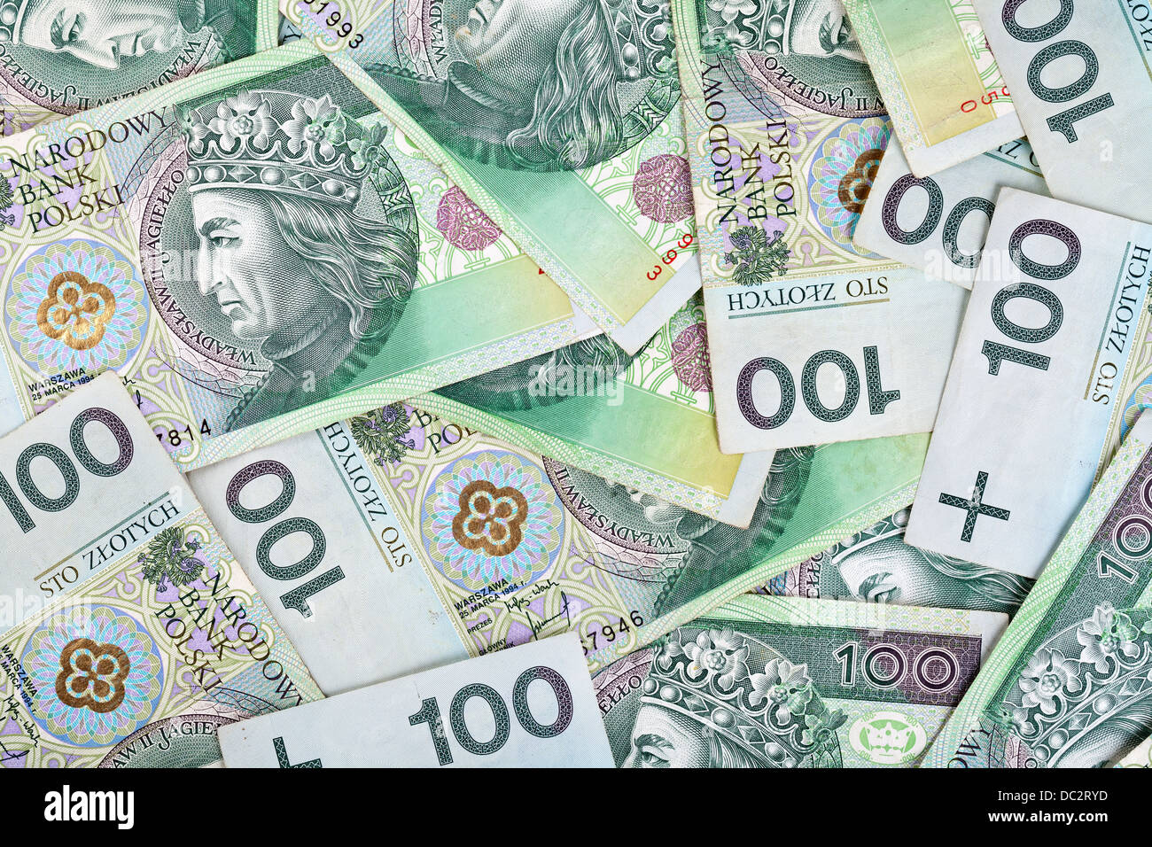 Polacco banconote denaro per lo sfondo. Vista superiore Foto Stock
