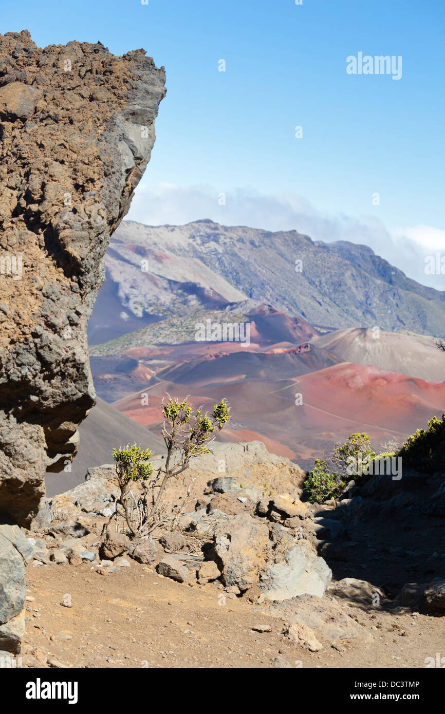 Vista dentro il grande cratere Haleakala in Maui, Hawaii. Foto Stock