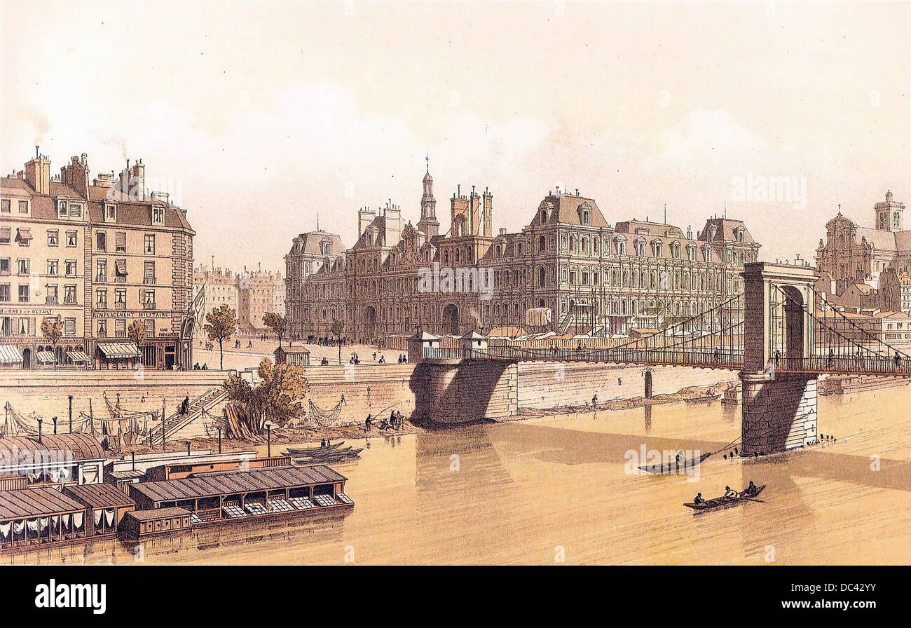 Incisione di Theodor Josef Hubert Hoffbauer (1839-1922), che mostra l'Hôtel de Ville de Paris nel 1883 Foto Stock