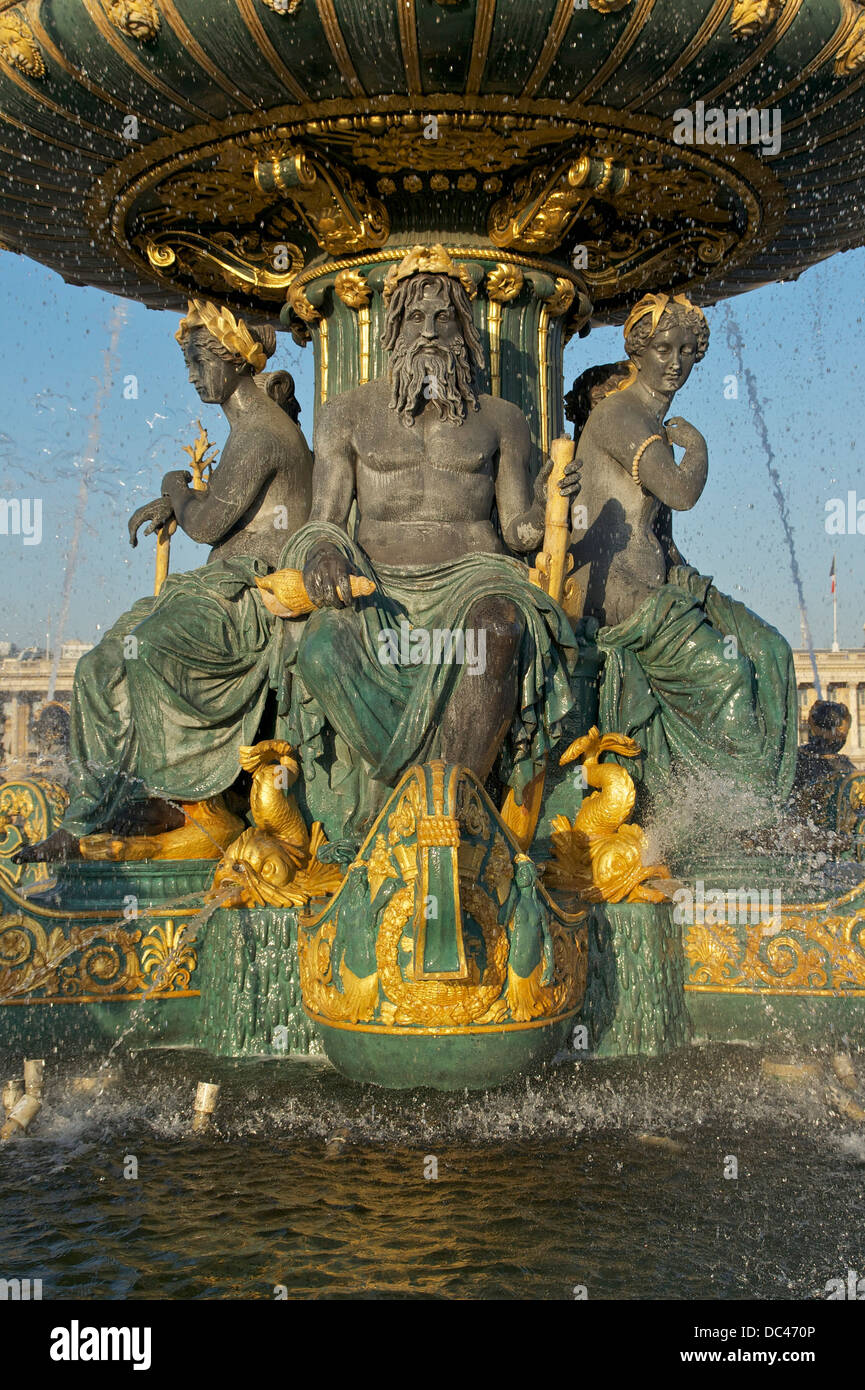 Fontana dei mari, Piazza della Concorde, Parigi. Dettaglio. Foto Stock