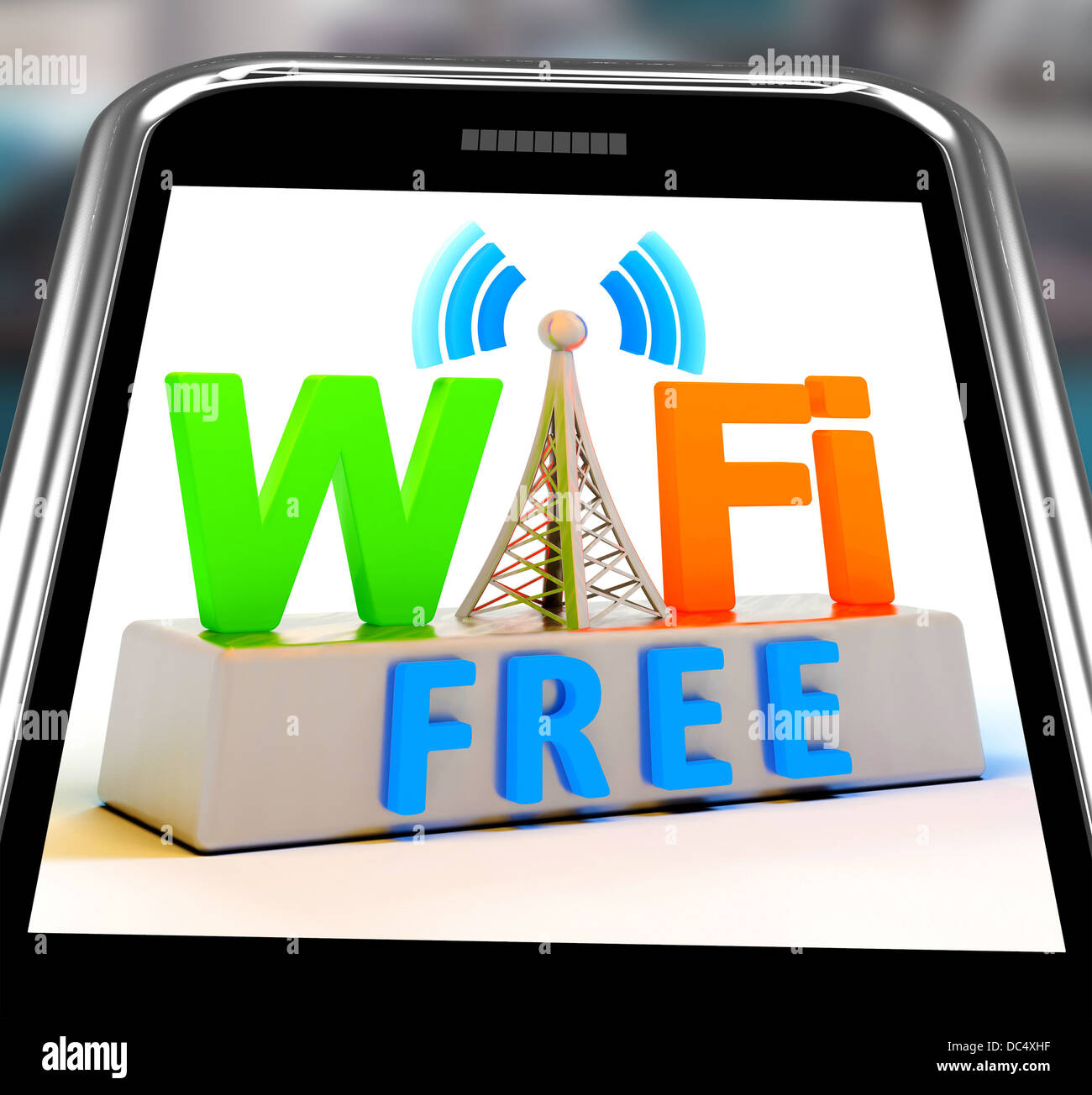 Wifi gratis sullo smartphone che mostra WiFi Area di radiodiffusione Foto Stock