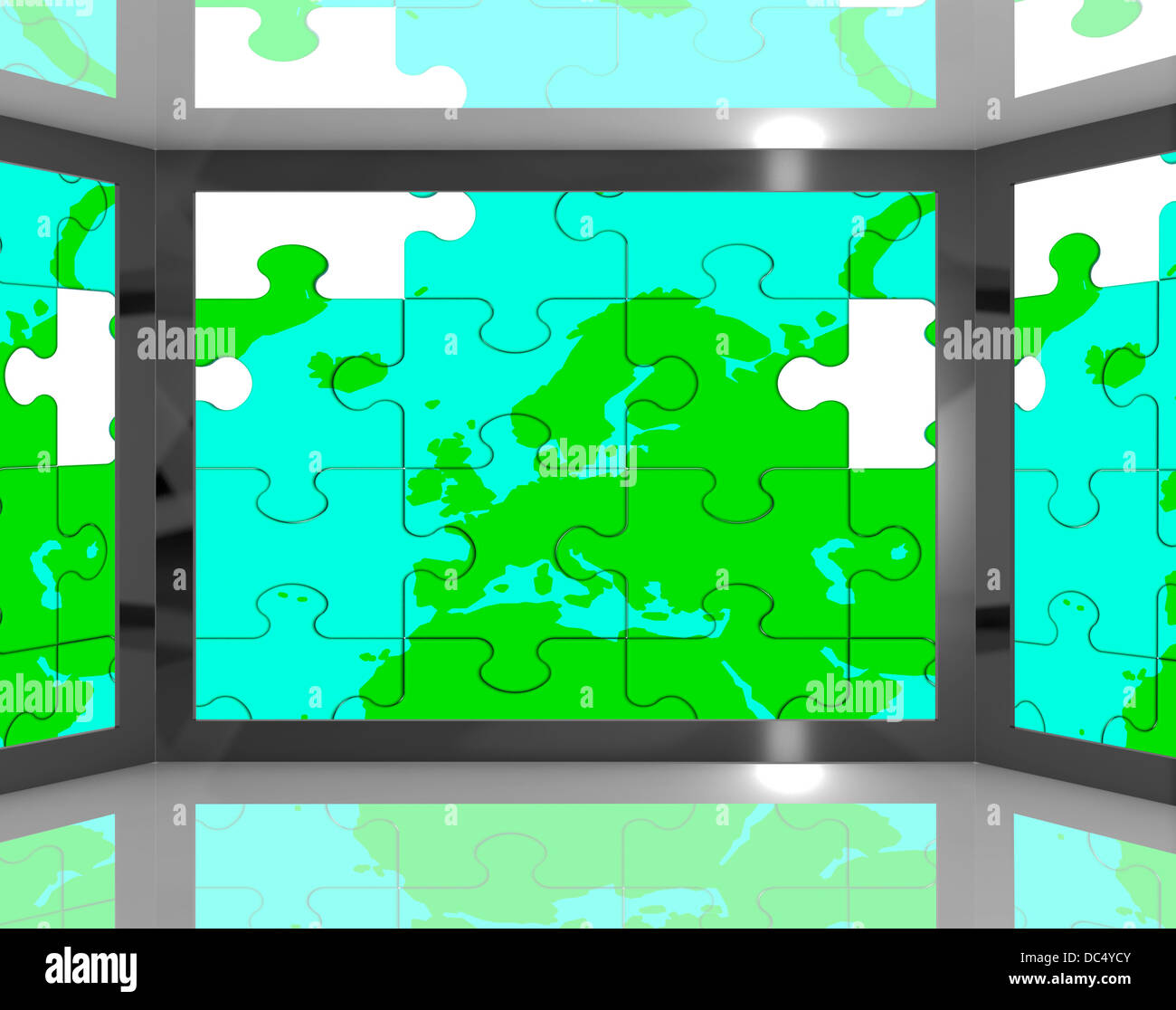 Mappa Europa sullo schermo che mostra il turismo europeo e in viaggio Foto Stock