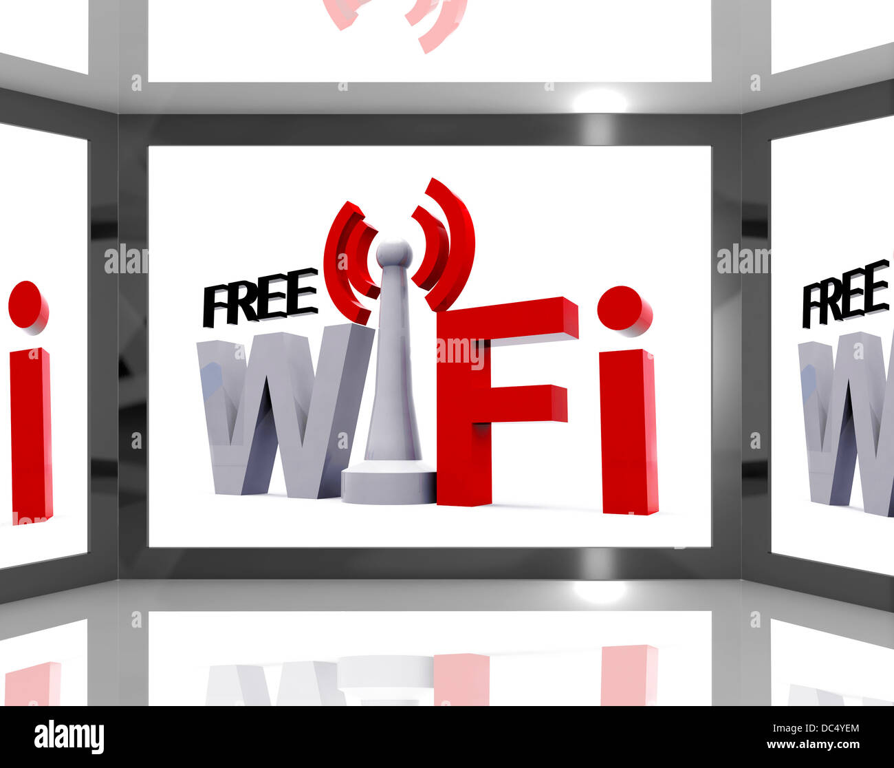 Connessione Wifi gratuita sullo schermo che mostra la televisione con accesso a Internet Foto Stock