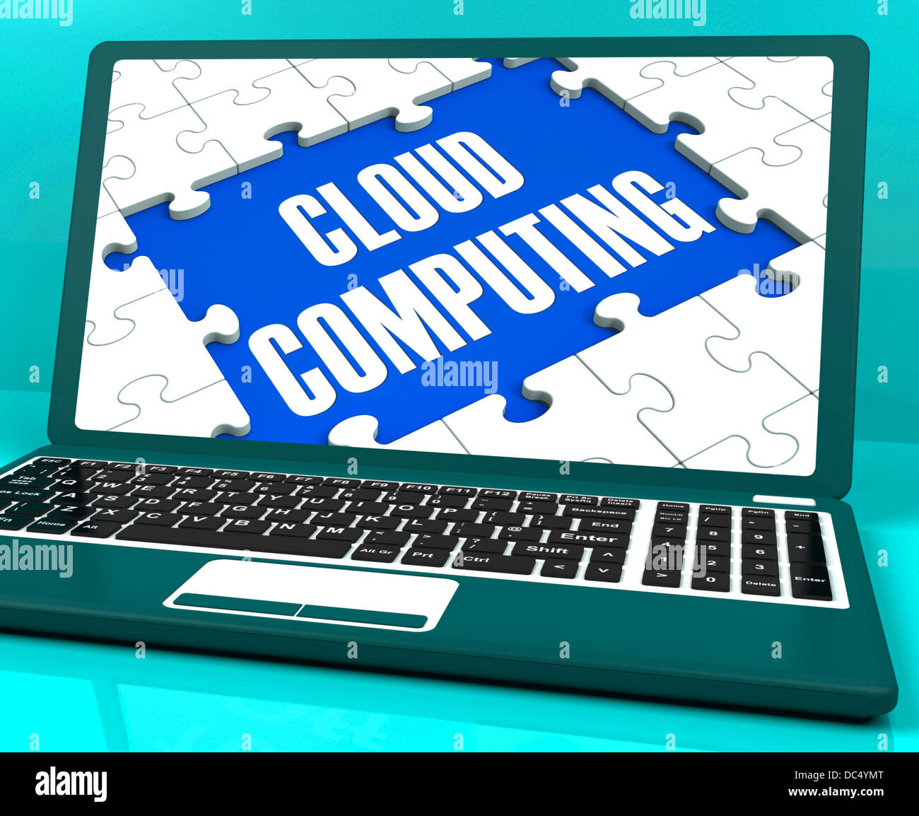 Il Cloud Computing su laptop mostra Online la strategia di business Foto Stock