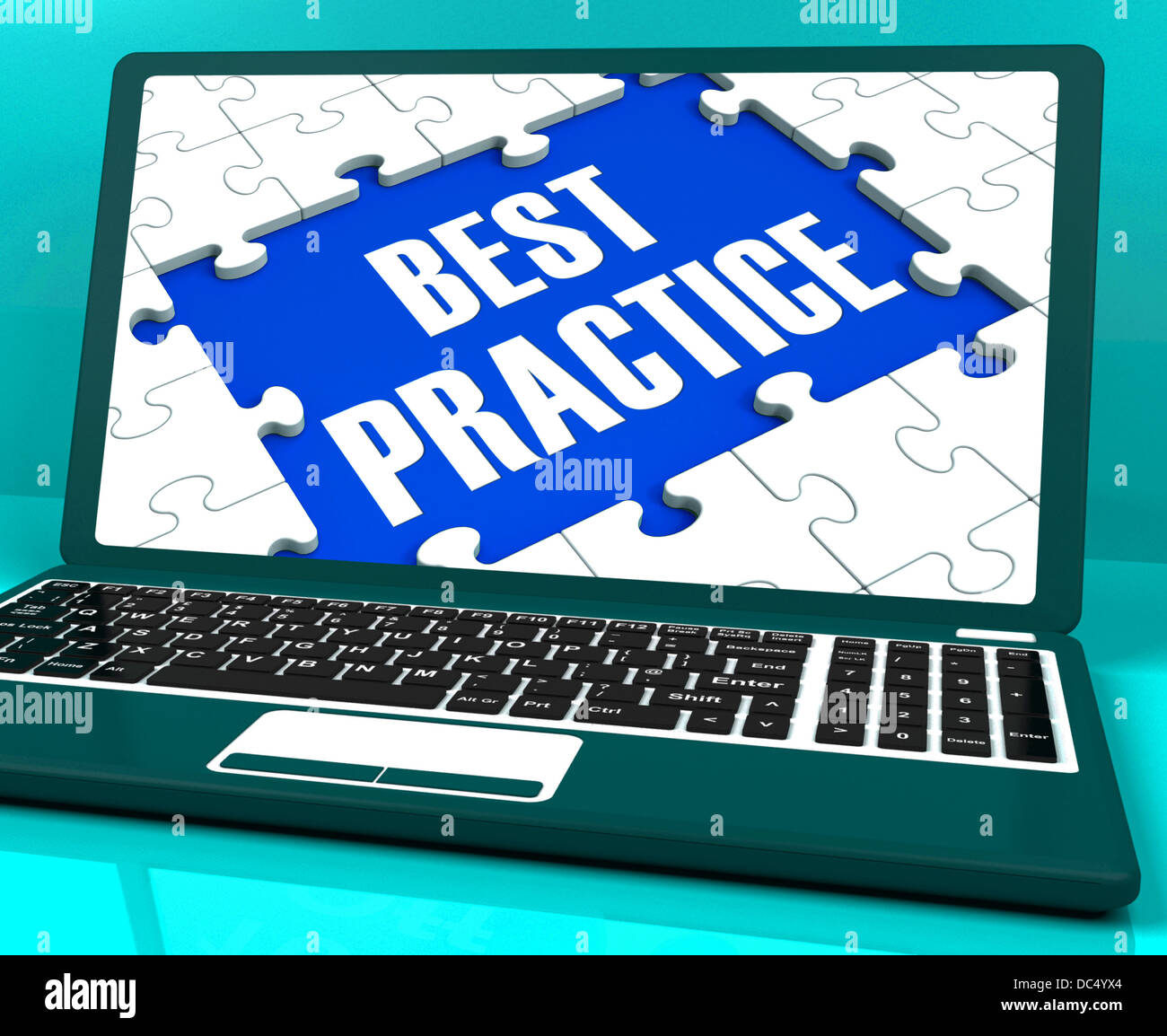 Le migliori pratiche su laptop che mostra le pratiche di successo Foto Stock