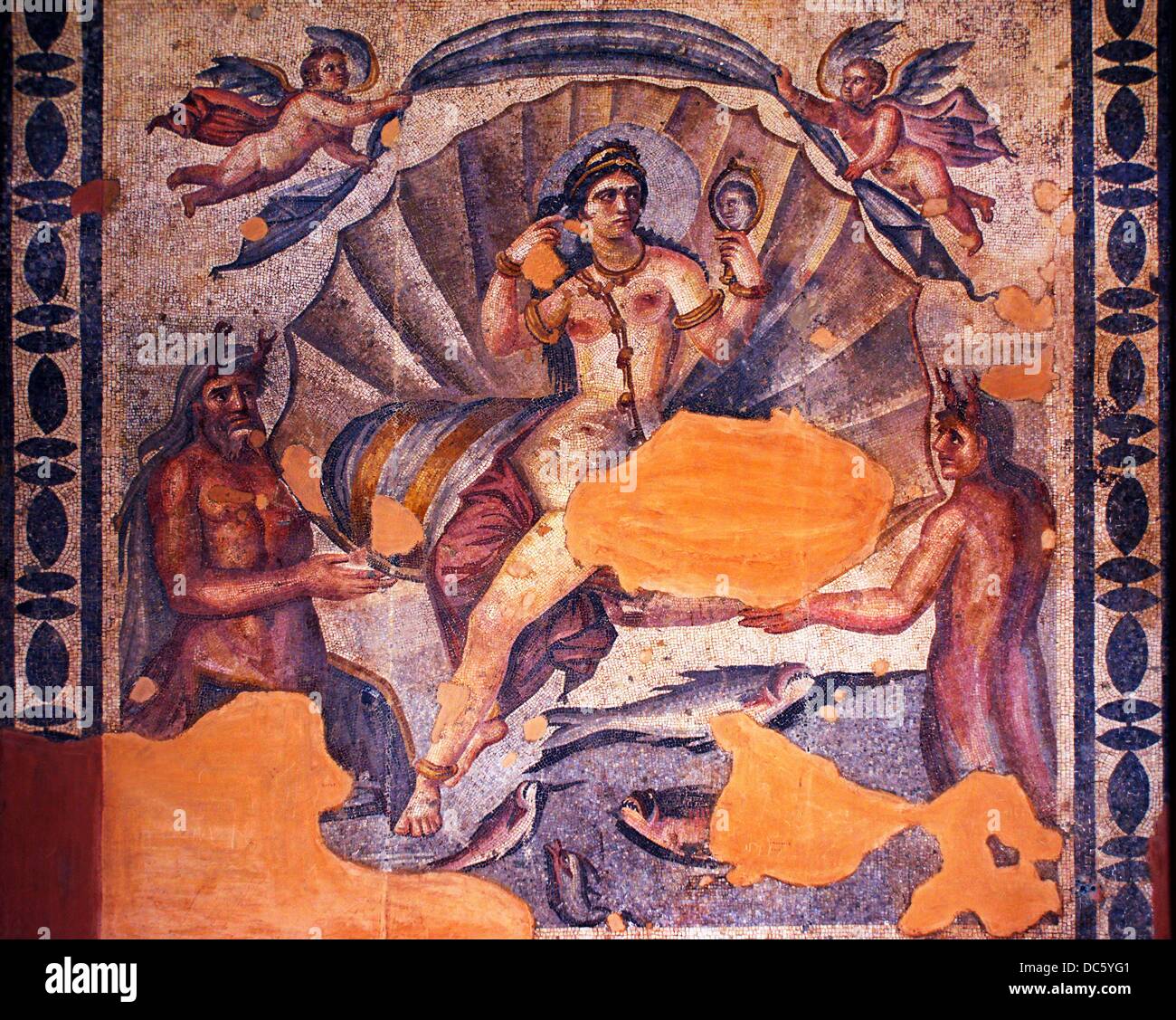 Dettaglio del mosaico di Venus beauty toilette (terzo secolo), il Museo di Suweida, Suweida, Hauran, Siria Foto Stock