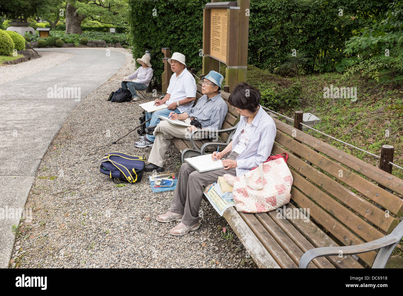 Artisti in giardino Sorakuen Kobe Giappone Foto Stock