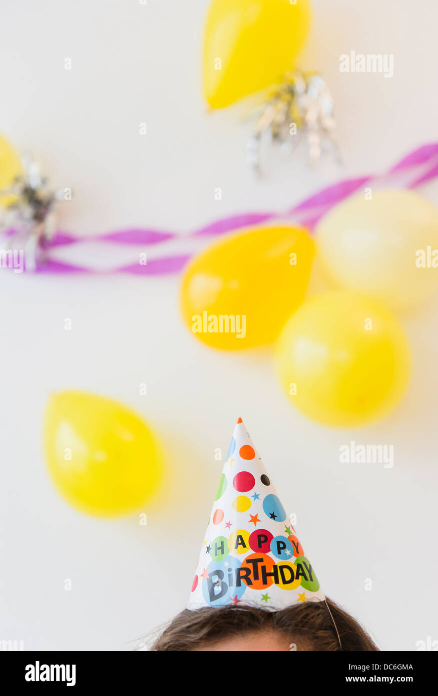 Party hat e palloncini Foto Stock