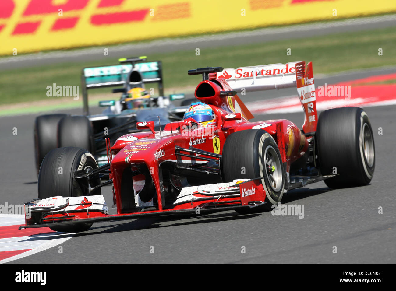 Fernando Alonso e la Ferrari F1, 2013 F1 GP di Gran Bretagna, a Silverstone. Foto Stock