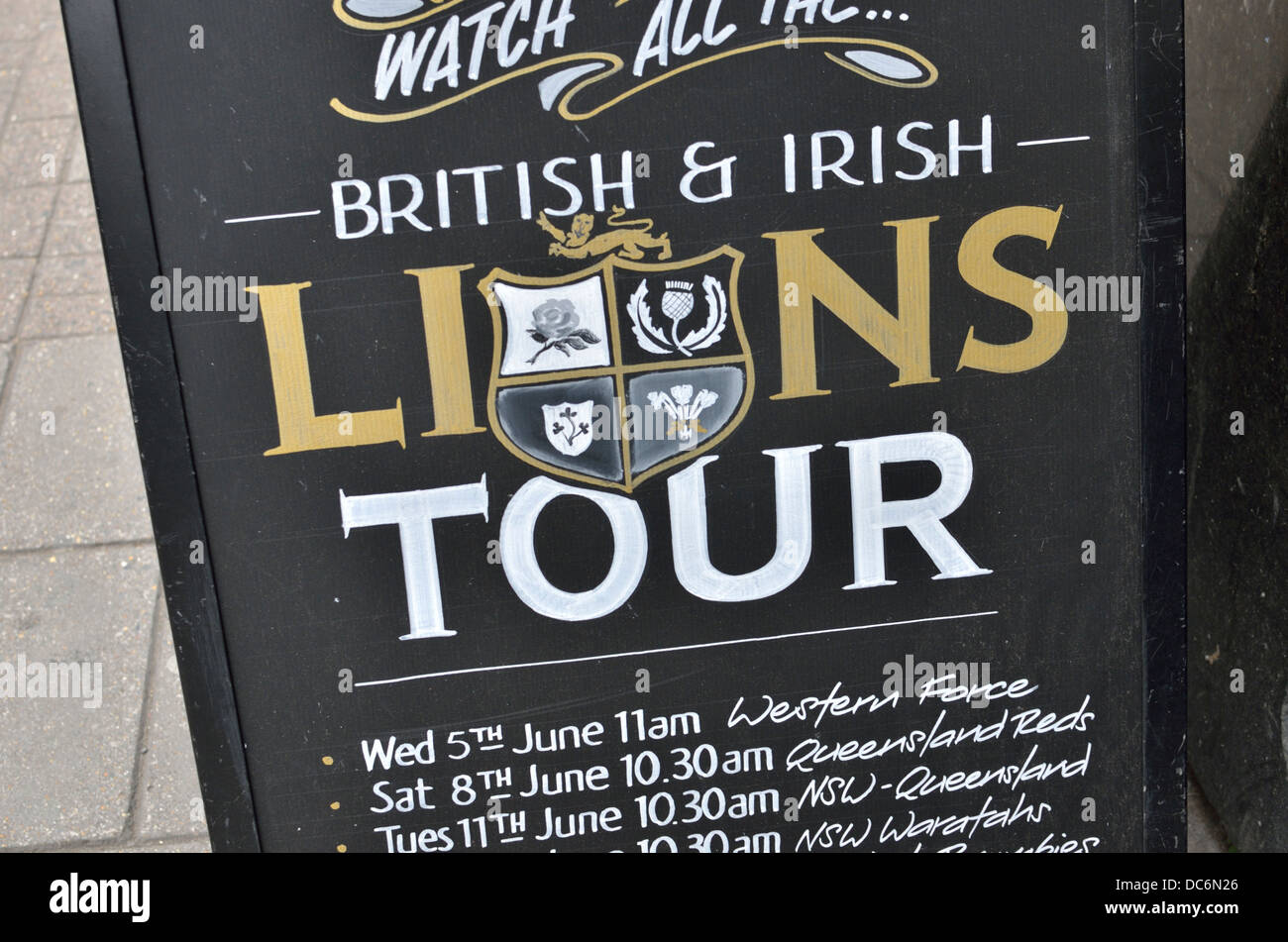 Un bordo esterno di un Regno Unito pub pubblicità televisiva britannica e irlandese di Rugby Lions Tour Foto Stock