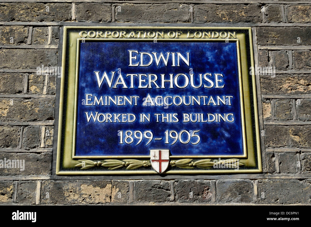Targa blu marcatura ex workplace di eminenti ragioniere Edwin Waterhouse, 6 Frederick's Place, Londra, Regno Unito. Foto Stock