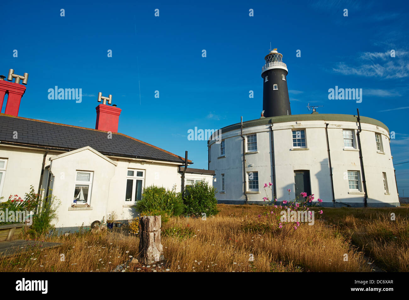 Luce ad alta torre costruita nel 1901 il quarto Dungeness Lighthouse Dungeness Kent REGNO UNITO Foto Stock