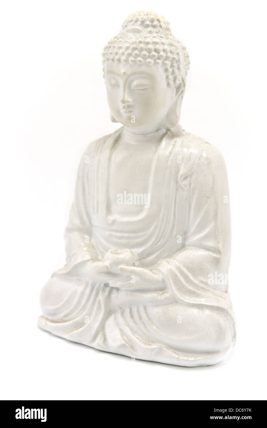Il Buddha bianco isolato su sfondo bianco Foto Stock