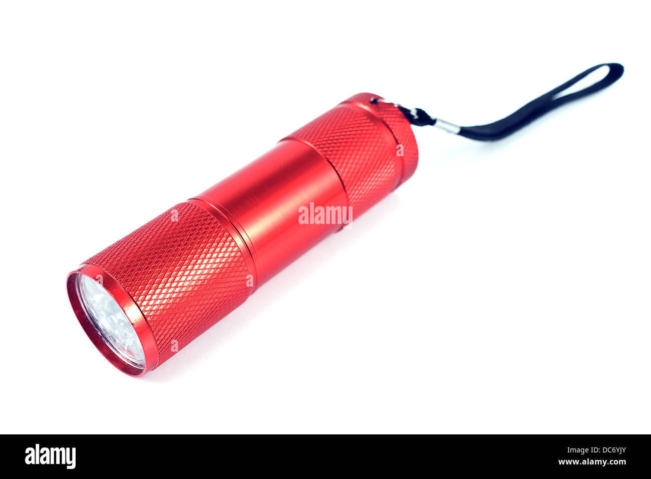 Red pocket Torcia Flashlight isolato su bianco Foto Stock