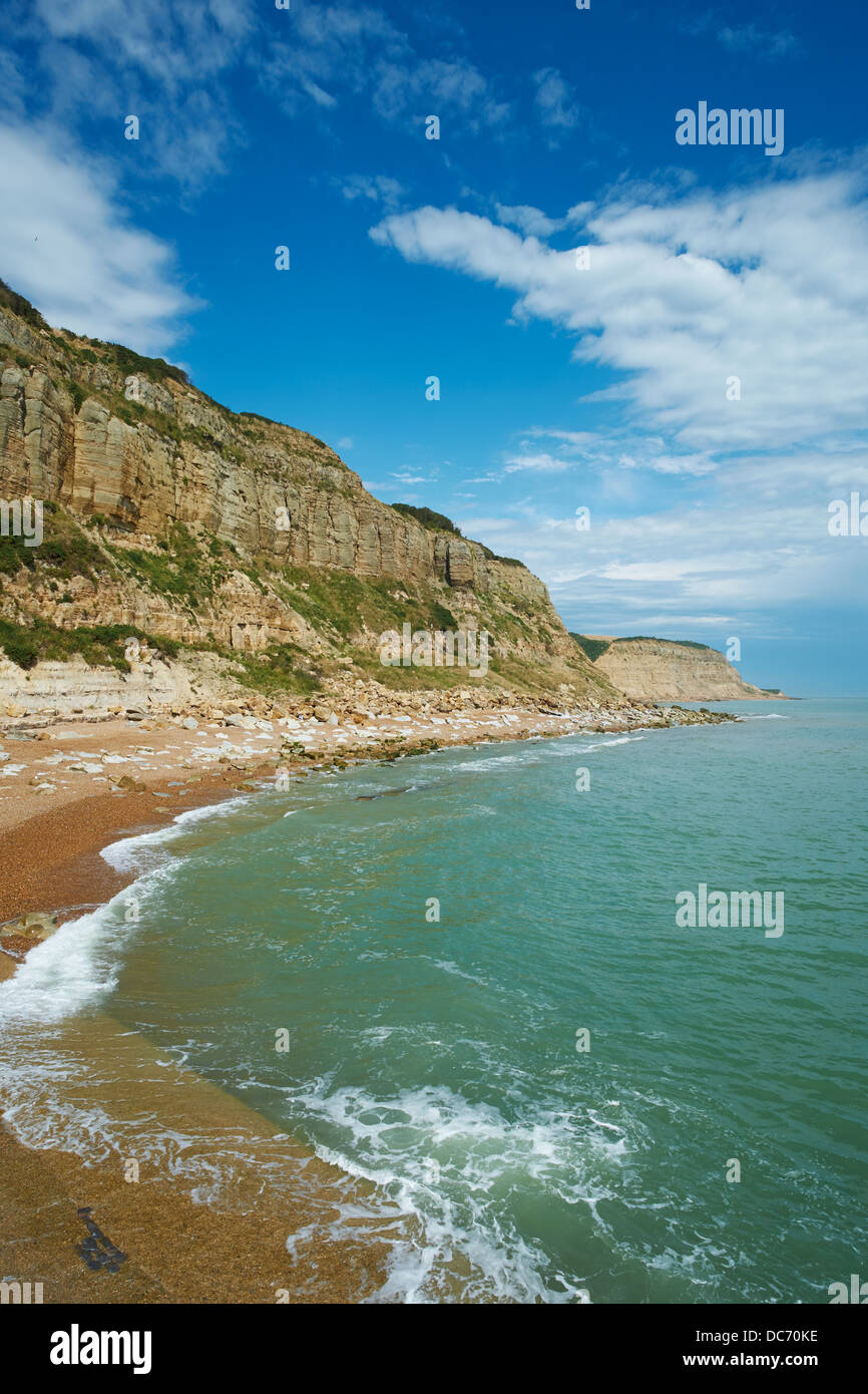 Hastings Coast Line & scogliere dal Rock-A-Nore Hastings Sussex Foto Stock