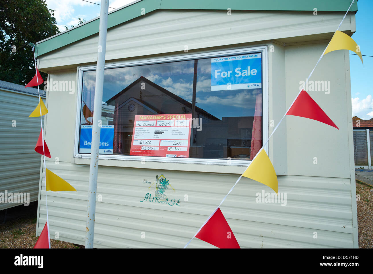 Roulotte statiche Case vacanza in vendita Romney Sands New Romney Kent REGNO UNITO Foto Stock