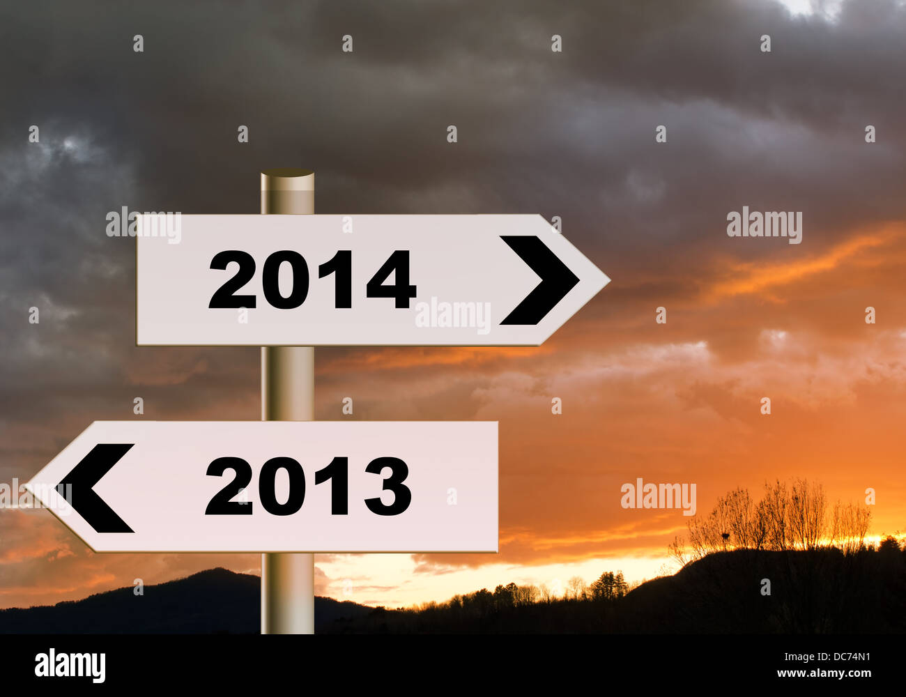 Anno Nuovo 2014 sunrise segnaletica Foto Stock