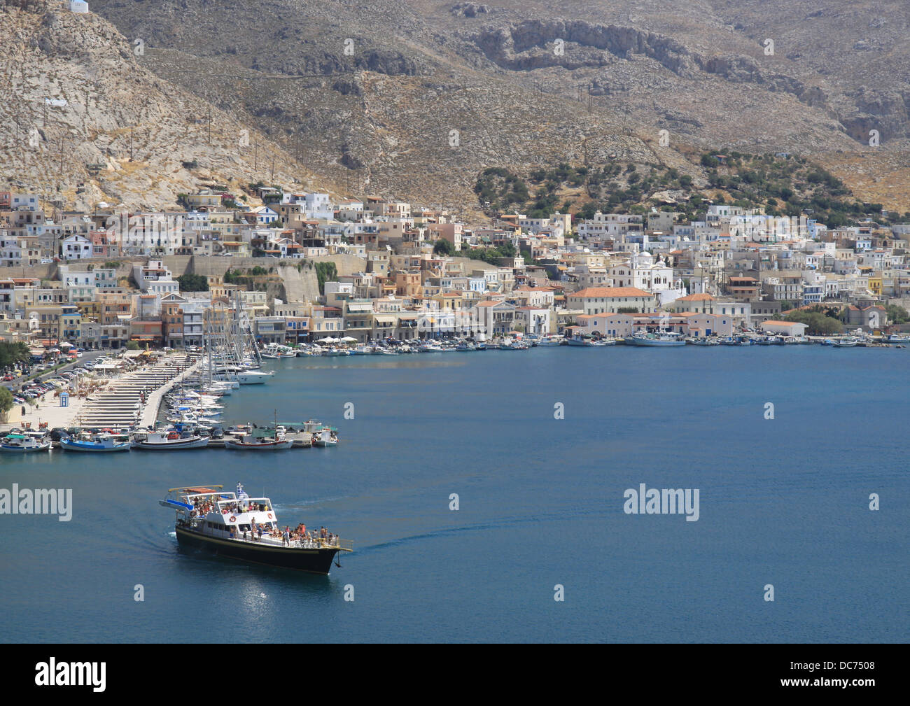 Una veduta aerea del porto di Kalymnos, Grecia Foto Stock
