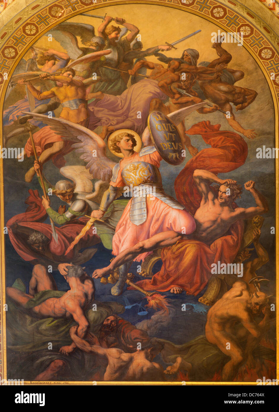 Vienna - San Michele Arcangelo e la guerra con i cattivi angeli scena di Leopold Kupelwieser Foto Stock