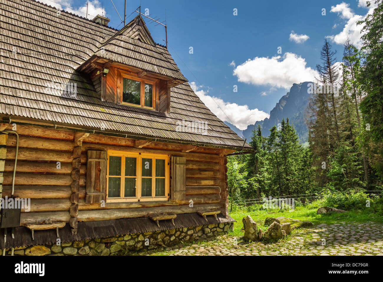 Forester in legno cottage in montagna Foto Stock
