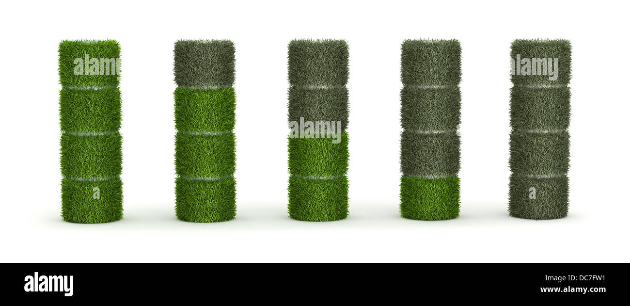 Batteria AA da erba con cellule e scaricato Foto Stock
