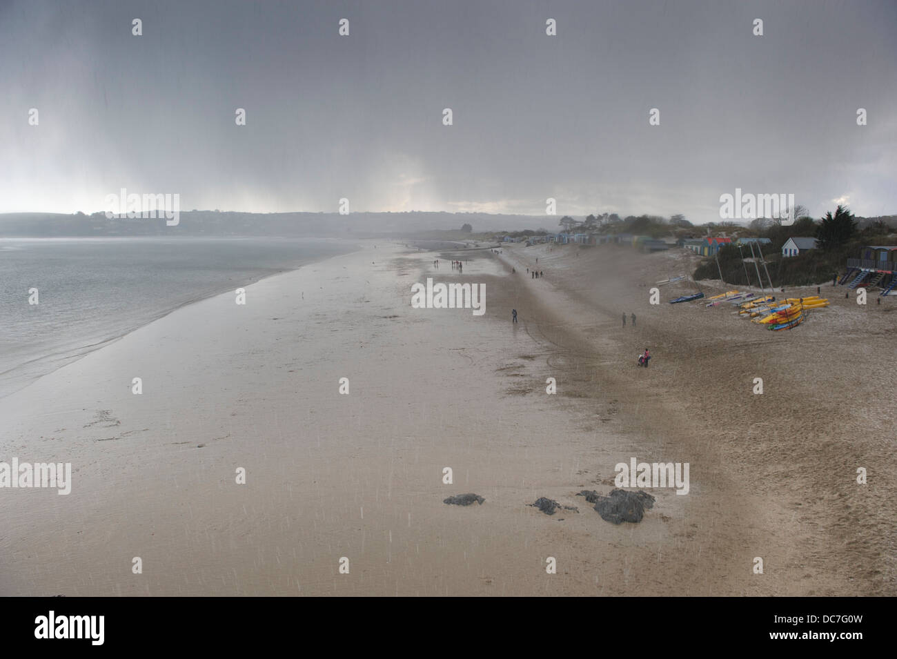 Abersoch,, Lleyn Peninsula Galles del nord : una improvvisa e inattesa tempesta di neve interrompe un glorioso il giorno di Capodanno Foto Stock