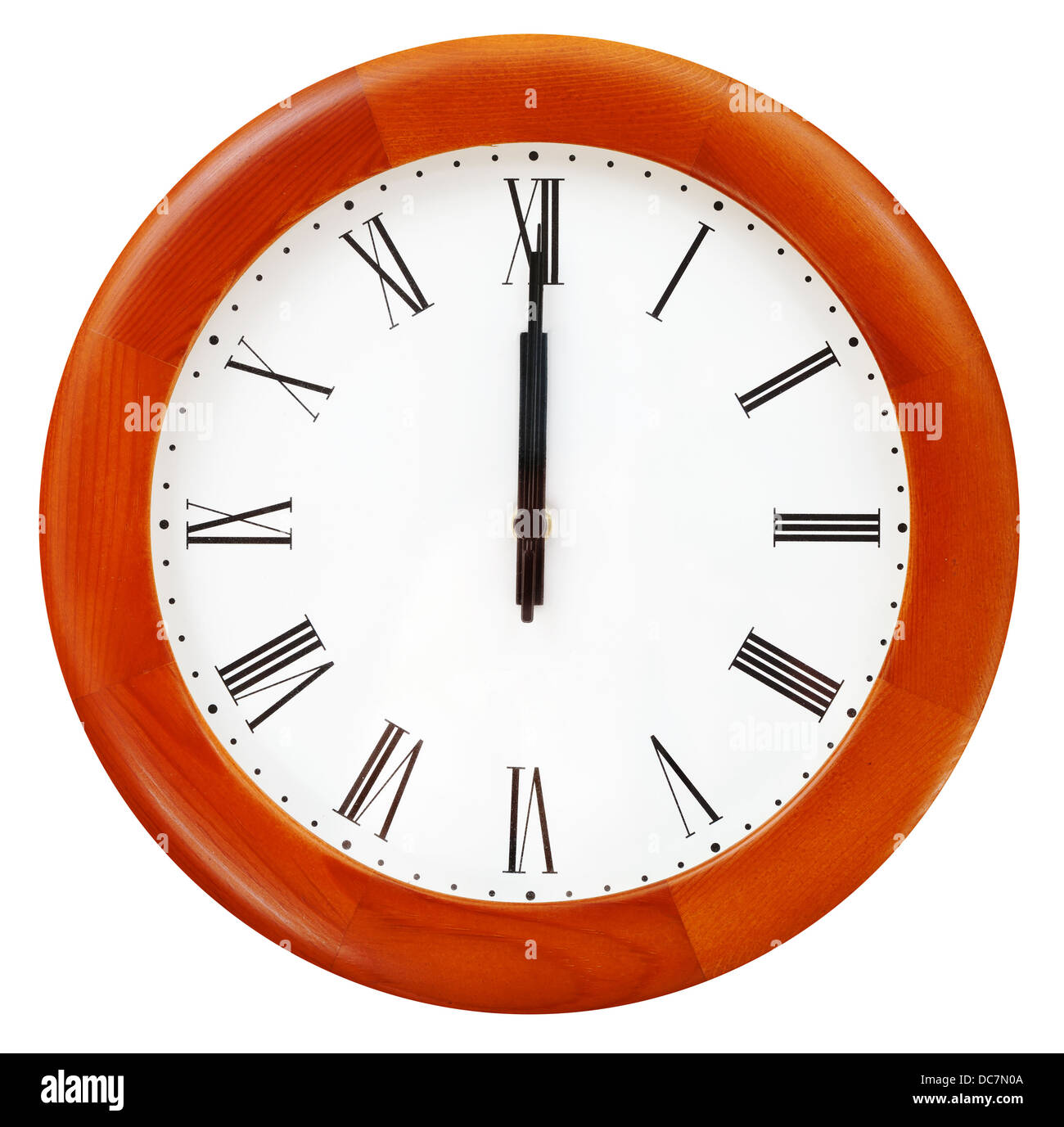 Dodici o clock mezzanotte sul round orologio da parete Foto Stock