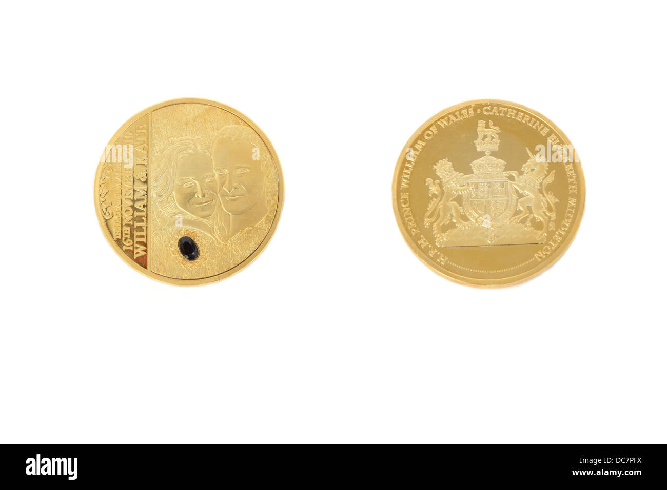 Commemorativo inglese moneta in oro: S.A.R. il principe William del Galles e Catherine Middleton. Il Royal Impegno 2010. Foto Stock