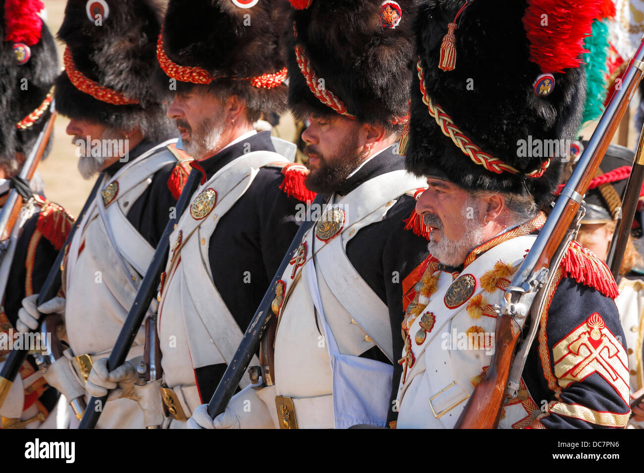 I soldati in formazione durante la rappresentazione della battaglia di Bailen, Bailén provincia di Jaén, Andalusia, Spagna Foto Stock