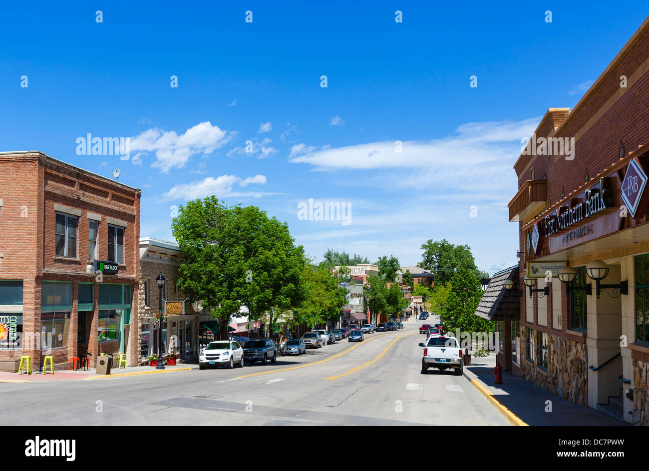 La strada principale del centro storico di Buffalo, Wyoming USA Foto Stock