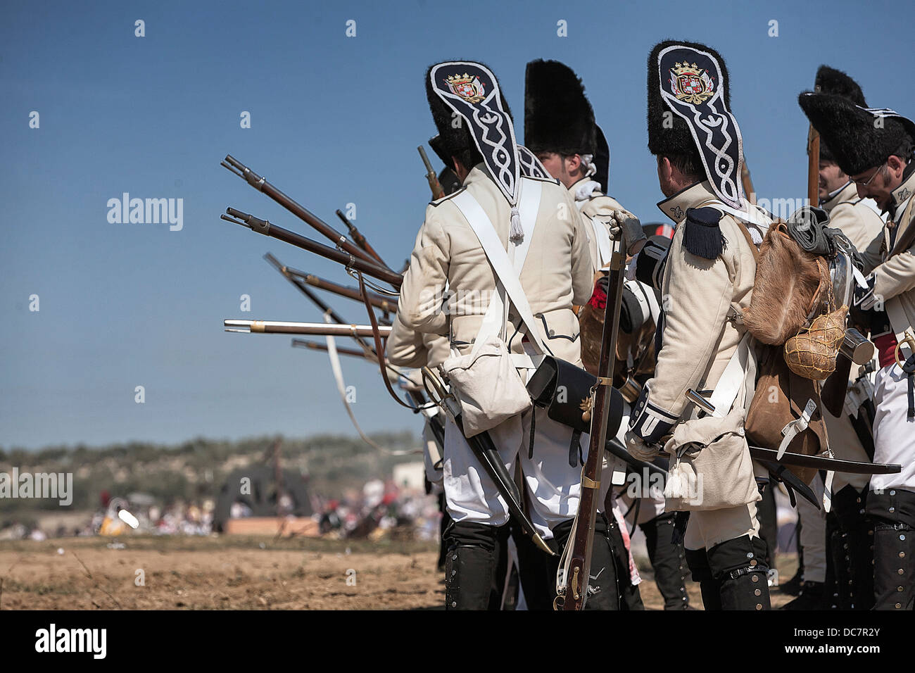 Le truppe spagnole sono preparati a combattere sul campo di battaglia in rappresentanza della battaglia di Bailen, Bailén Jaén, Spagna Foto Stock