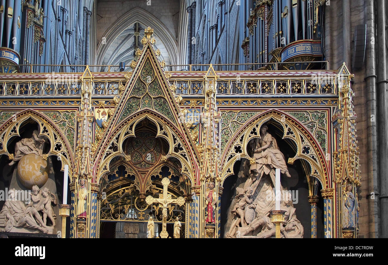 London, Westminster Abbey, ornato di schermi gotica Foto Stock