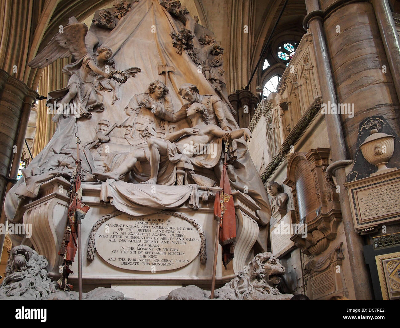 Monumento al Generale James Wolfe, ucciso nella battaglia di Quebec, nell'Abbazia di Westminster Foto Stock