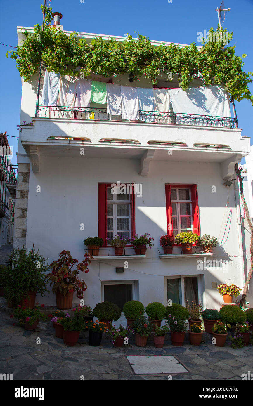 Città greca casa città di Skopelos Grecia Foto Stock