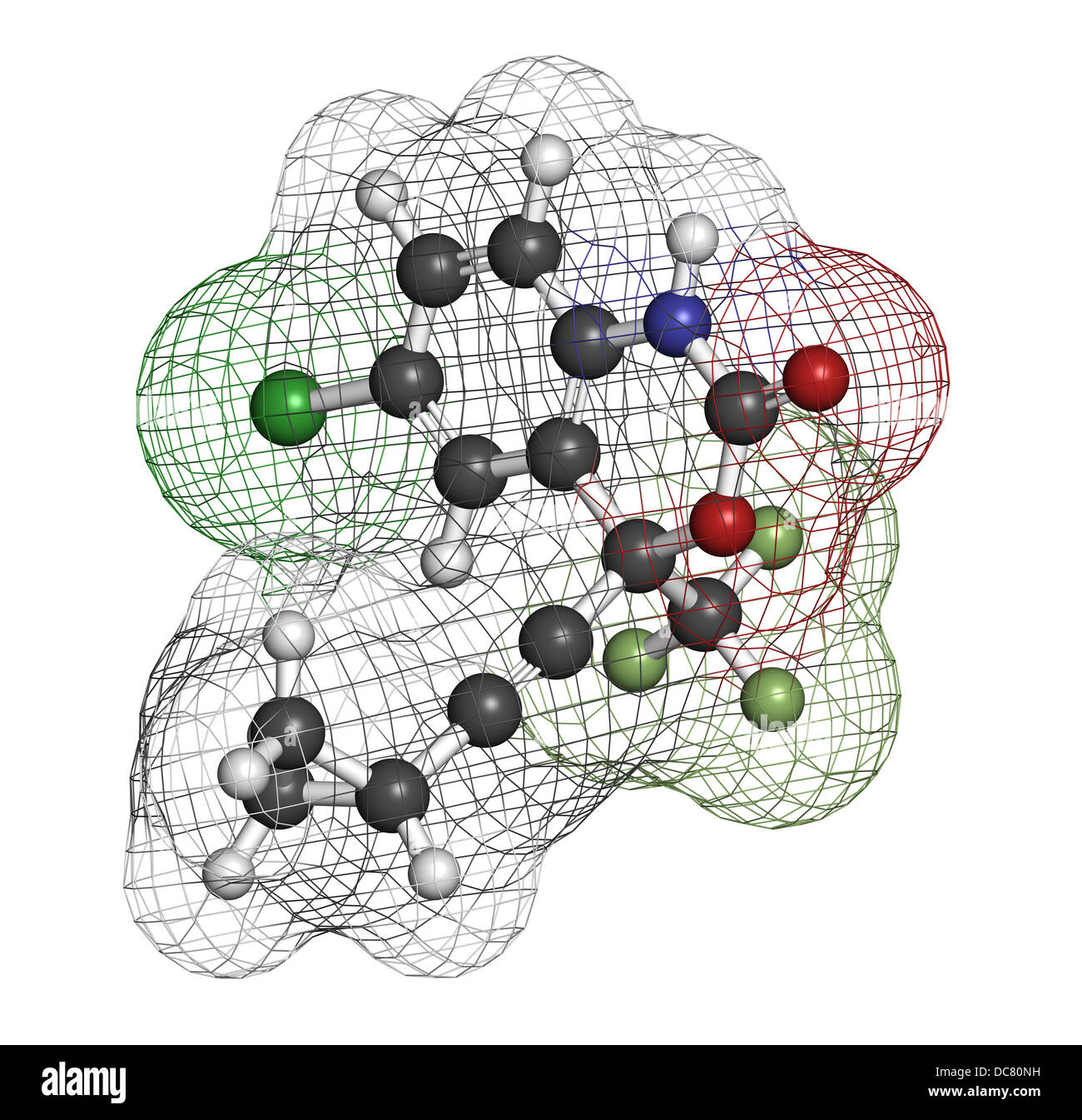 Efavirenz HIV farmaco, struttura chimica. Gli atomi sono rappresentati come sfere convenzionale con codifica a colori Foto Stock