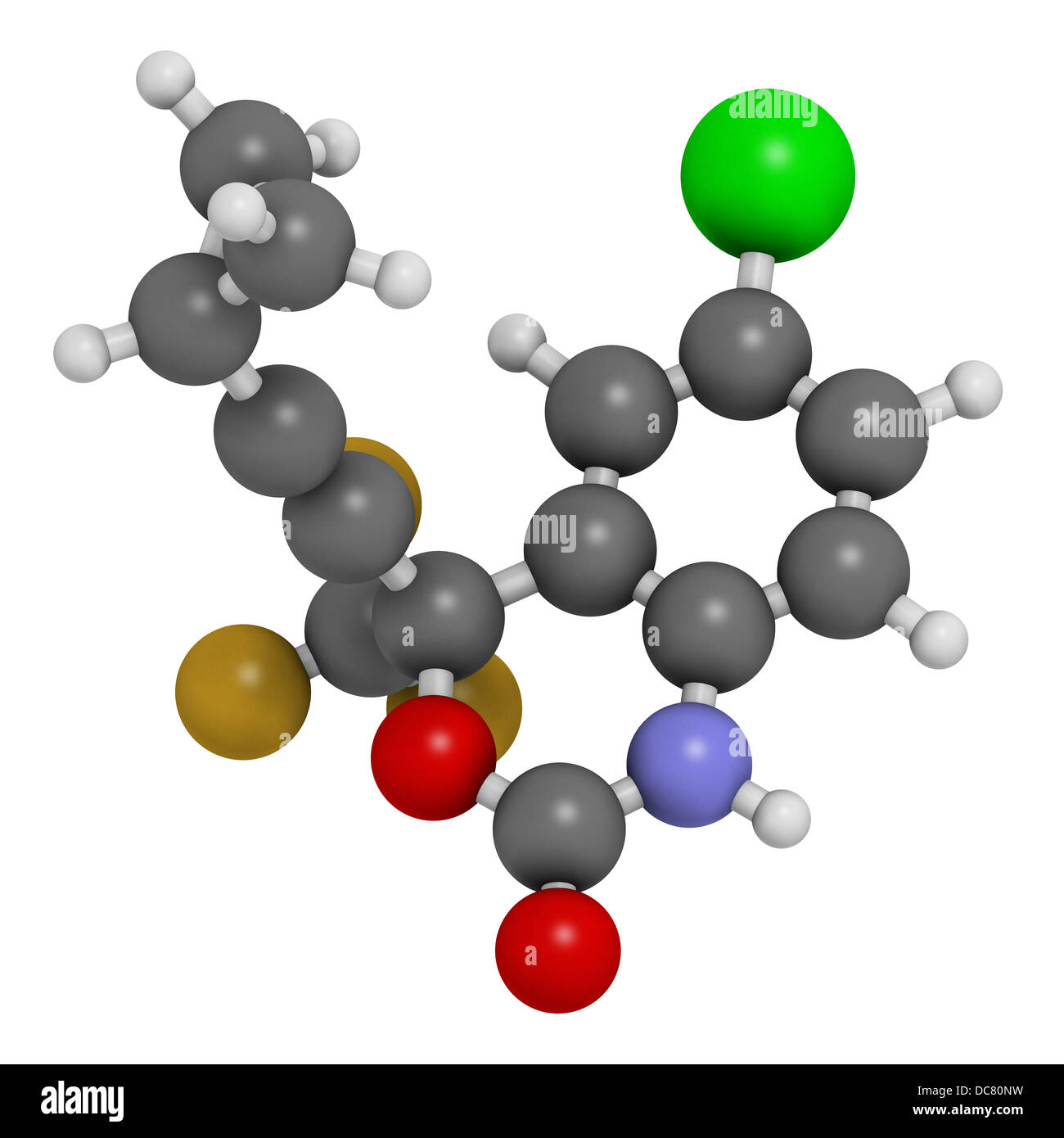 Efavirenz HIV farmaco, struttura chimica. Gli atomi sono rappresentati come sfere convenzionale con codifica a colori Foto Stock
