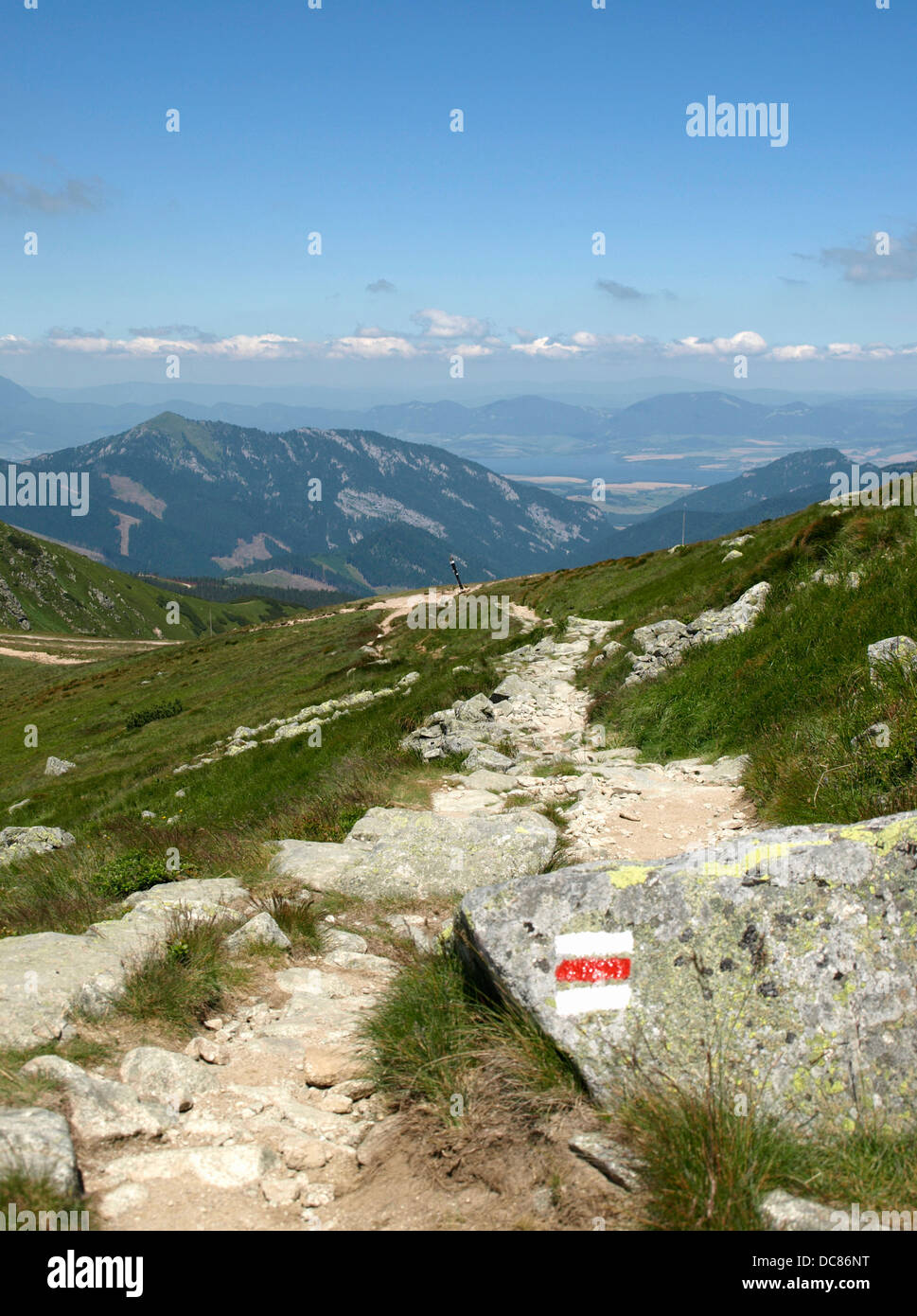 Liptov vista da Bassi Tatra Slovacchia paesaggio di montagna in estate luglio verdi colline Liptovská Mara dam in retro Foto Stock