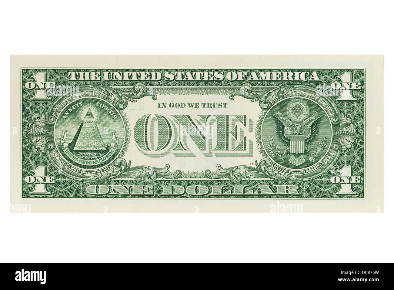 Uno americano US dollar nota su sfondo bianco Foto Stock