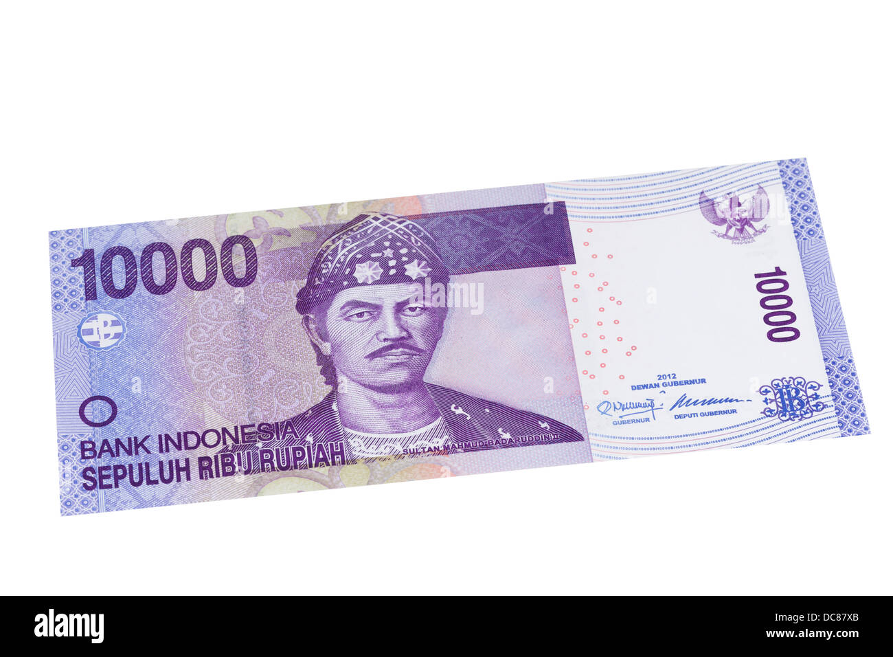 Indonesian dieci mila rupiah nota su sfondo bianco Foto Stock