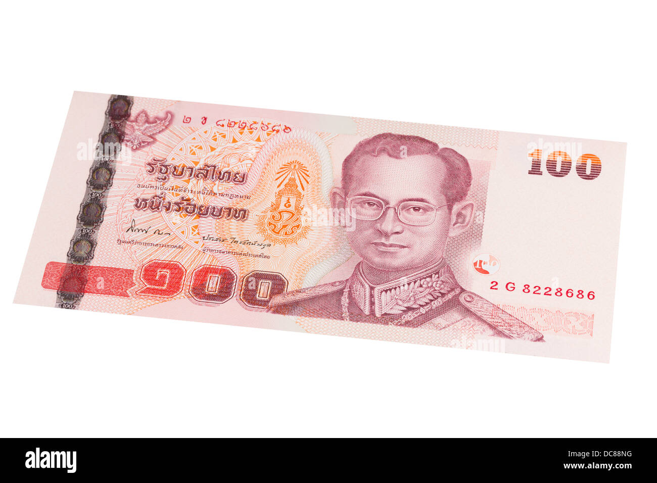 Un centinaio di baht tailandese nota su sfondo bianco Foto Stock