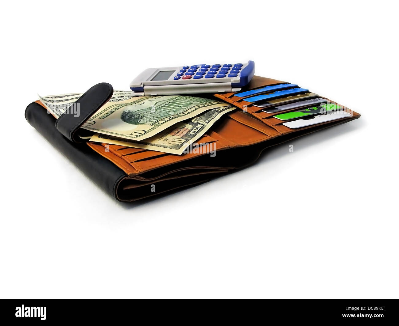 Portafoglio - Dollar cash vs carte di credito Foto Stock