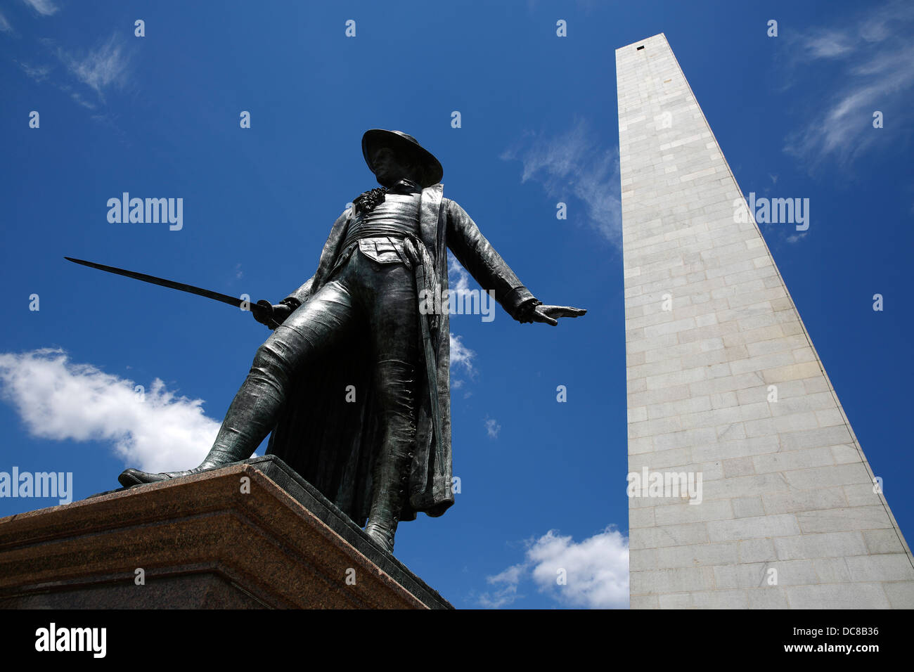 William Prescott statua, Monumento di Bunker Hill sul sentiero della libertà di Boston, Massachusetts Foto Stock