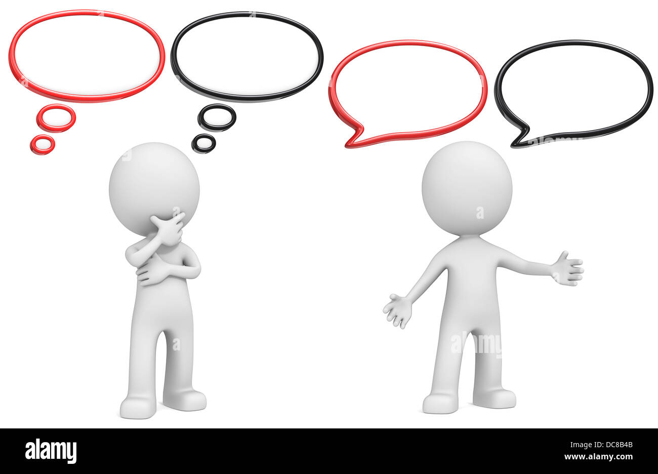 Il tizio con Think e fumetti. Nero e rosso versione, copia dello spazio. Foto Stock