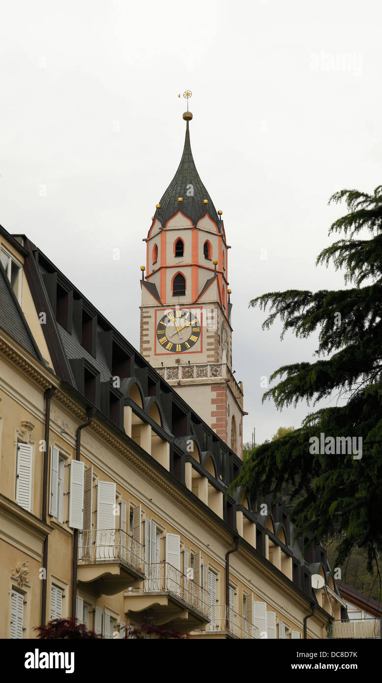 Vista del centro storico di Merano, Alto Adige Foto Stock