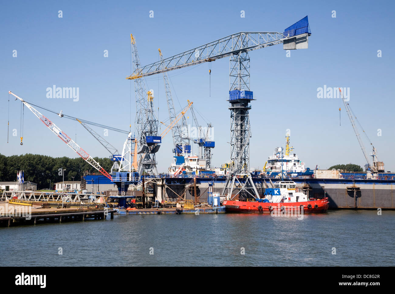 Le gru delle attività portuali del porto di Rotterdam Paesi Bassi Foto Stock