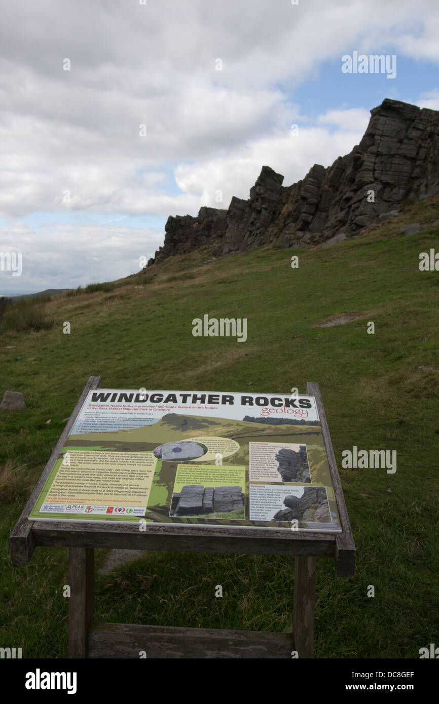 Rocce windgather placca informazioni derbyshire Peak District Inghilterra Regno Unito Foto Stock