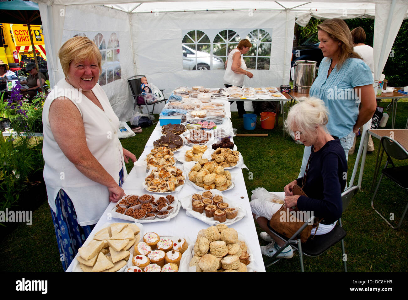 Pressione di stallo di torta, Fairwarp Village Fete, Fairwarp, Sussex, Inghilterra Foto Stock