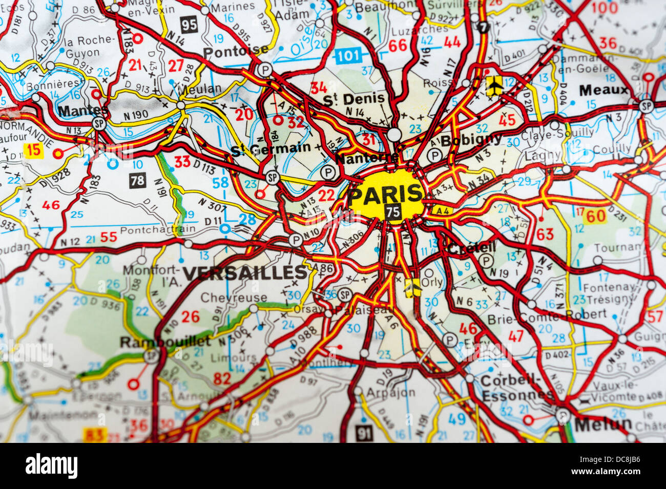 Mappa di Parigi e le zone circostanti close up Foto Stock